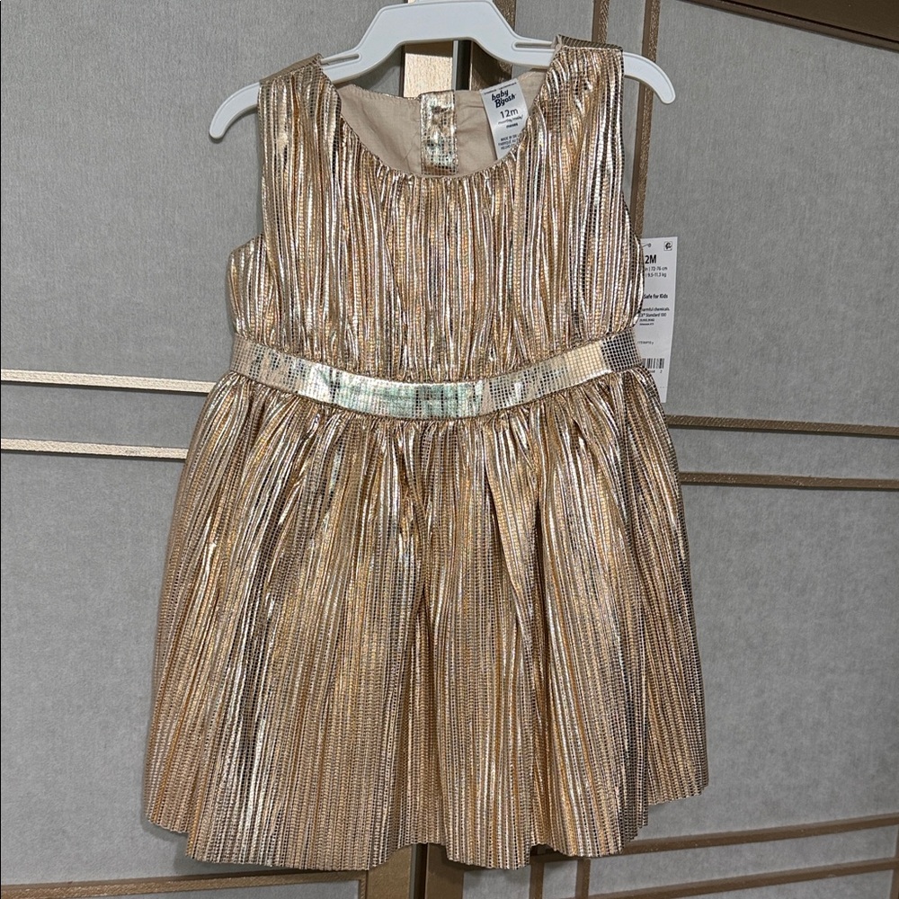 Baby Girl Sleeveless Occasion Dress - Gold, size 12 months